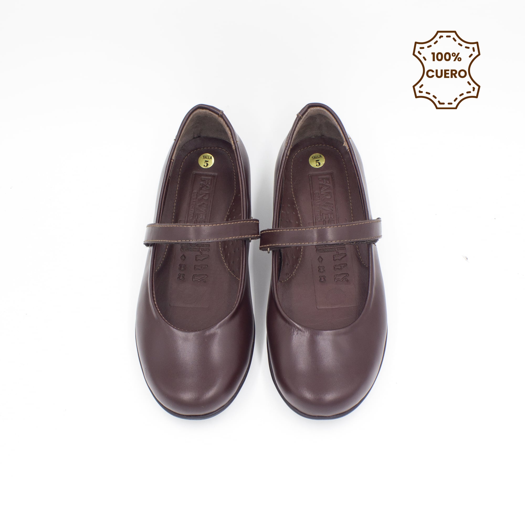 ZAPATOS BALLERINAS NIÑA DONNA CUERO MARRON - 4