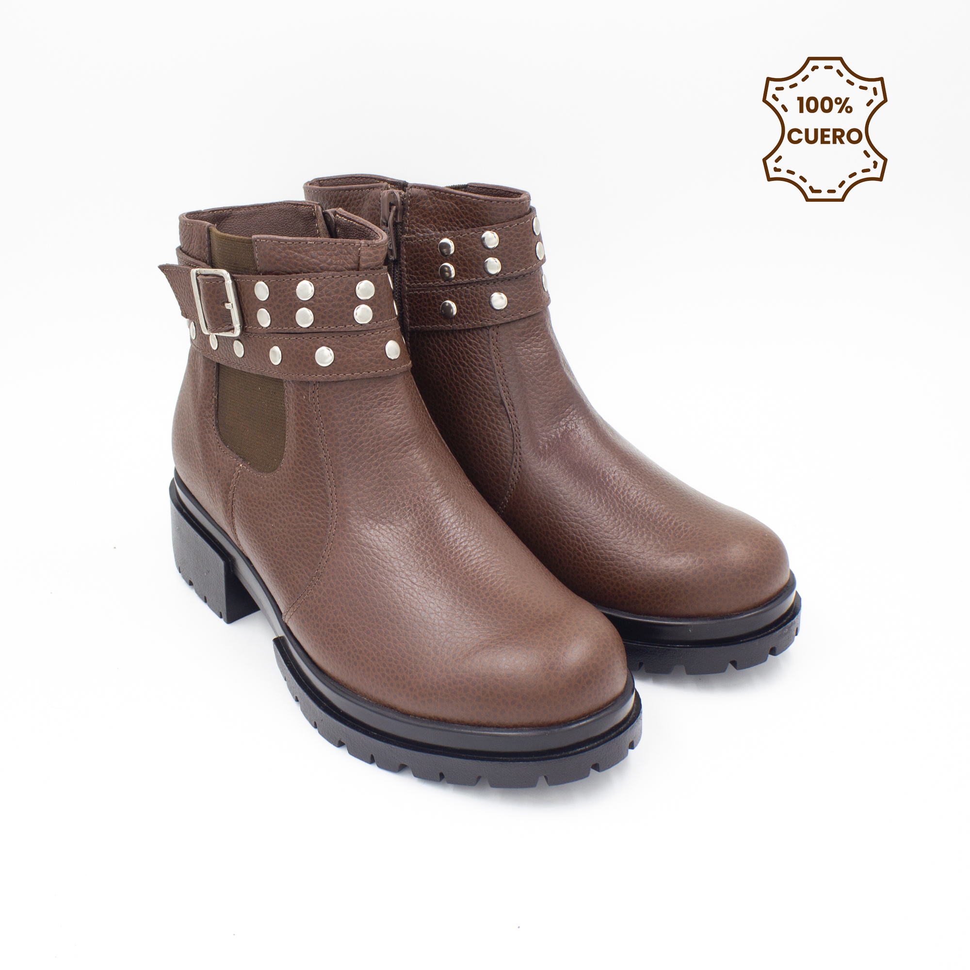 BOTINES MUJER DAKOTA CUERO MARRON - 2