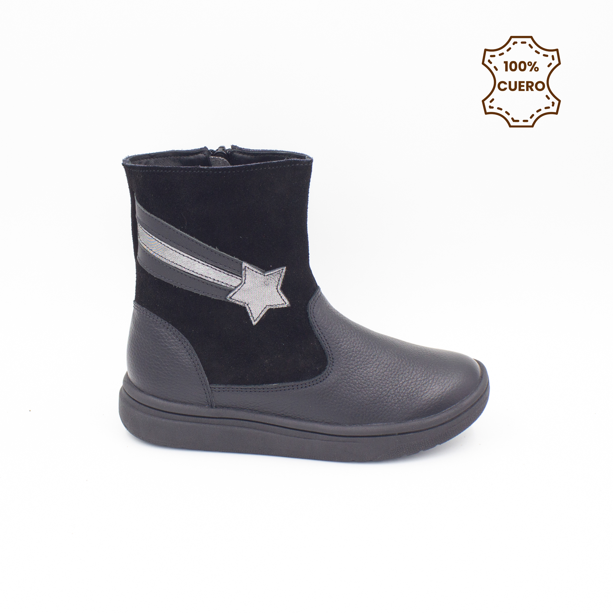 BOTINES NIÑA LIA CUERO NEGRO-34 - 1
