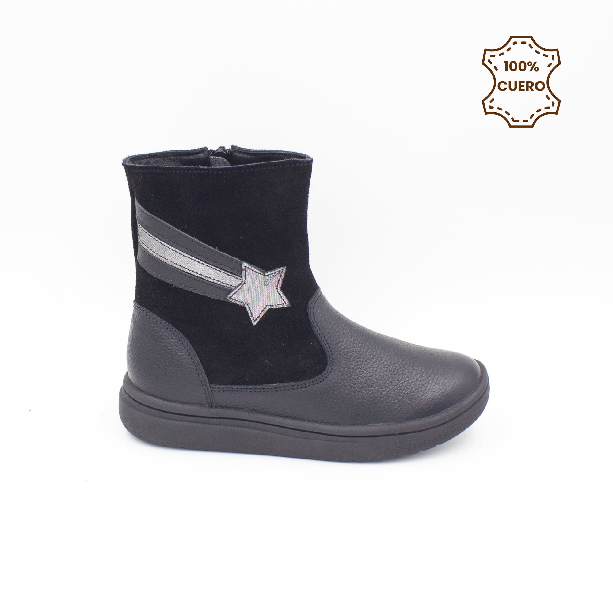 BOTINES NIÑA LIA CUERO NEGRO-34 - 1