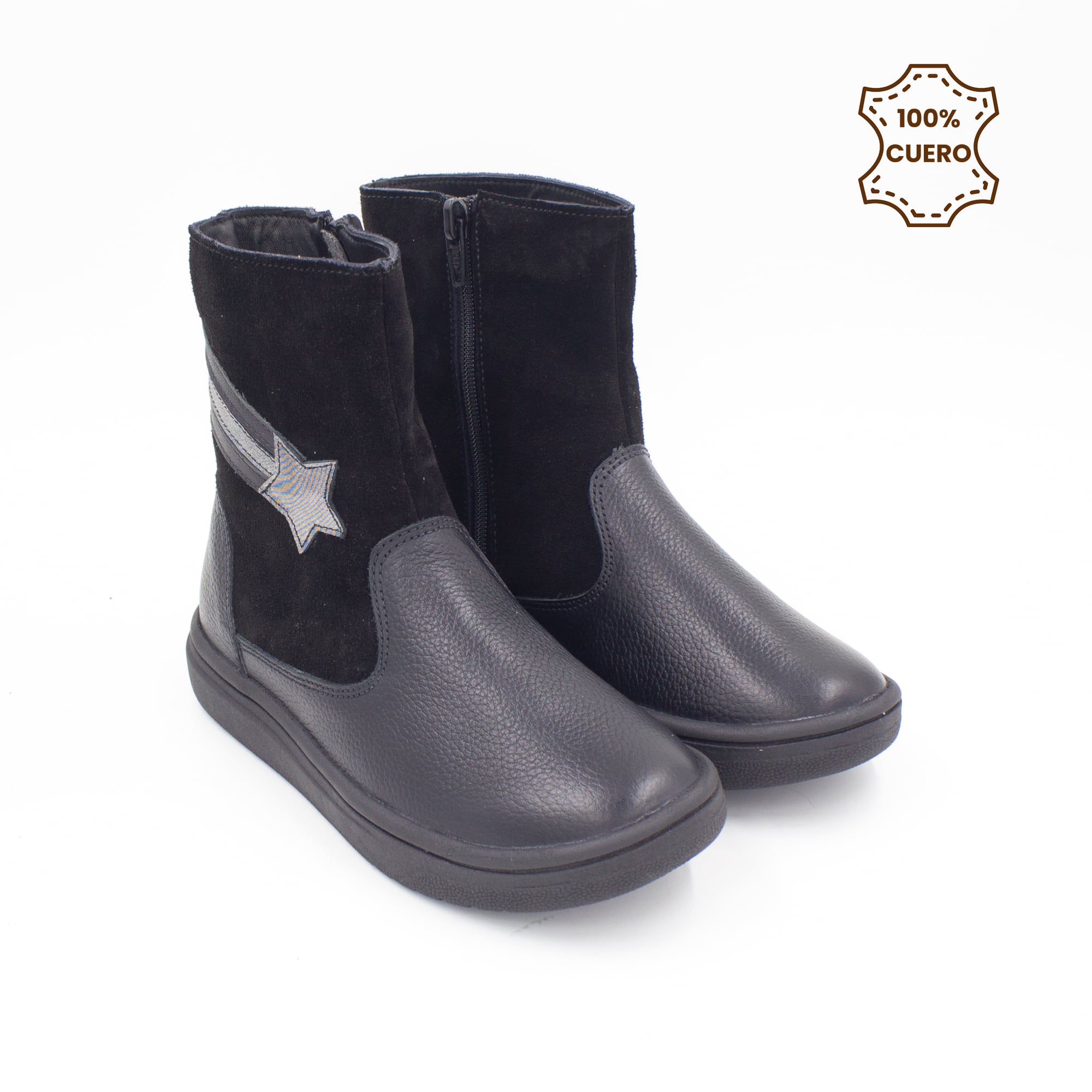 BOTINES NIÑA LIA CUERO NEGRO-34 - 2