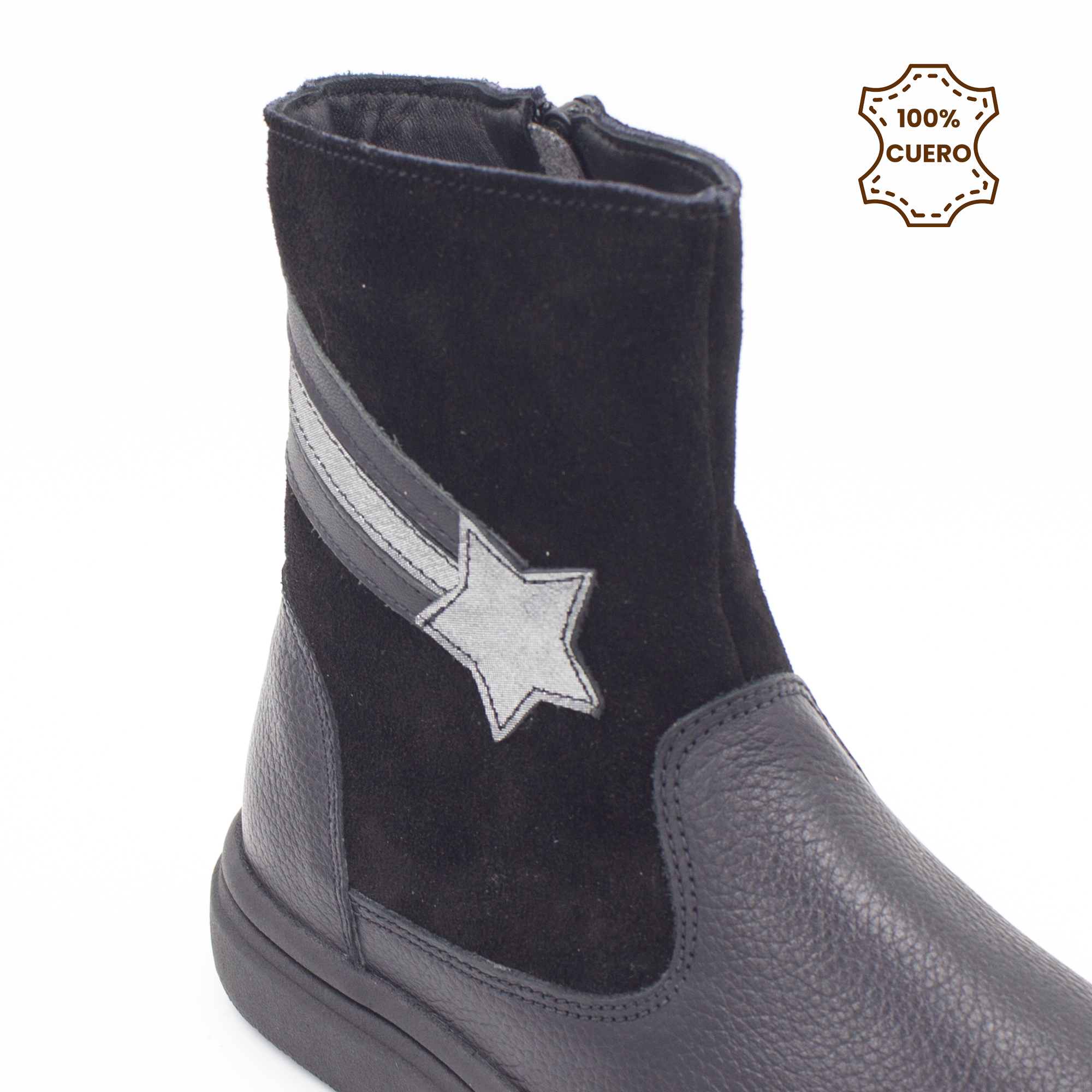 BOTINES NIÑA LIA CUERO NEGRO-34 - 3