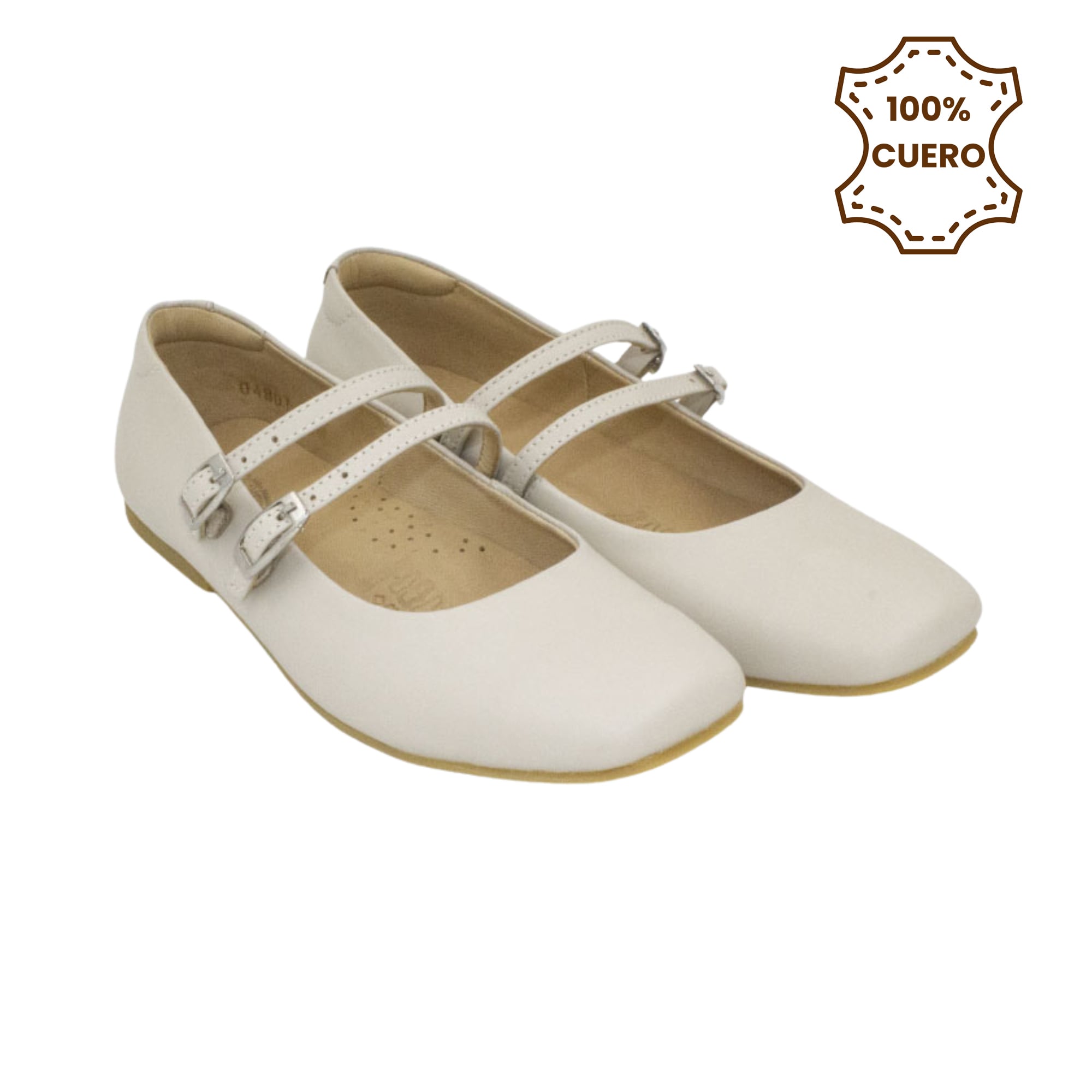 BALLERINAS MUJER BRUNELLA CUERO MANTECA-33 - 2