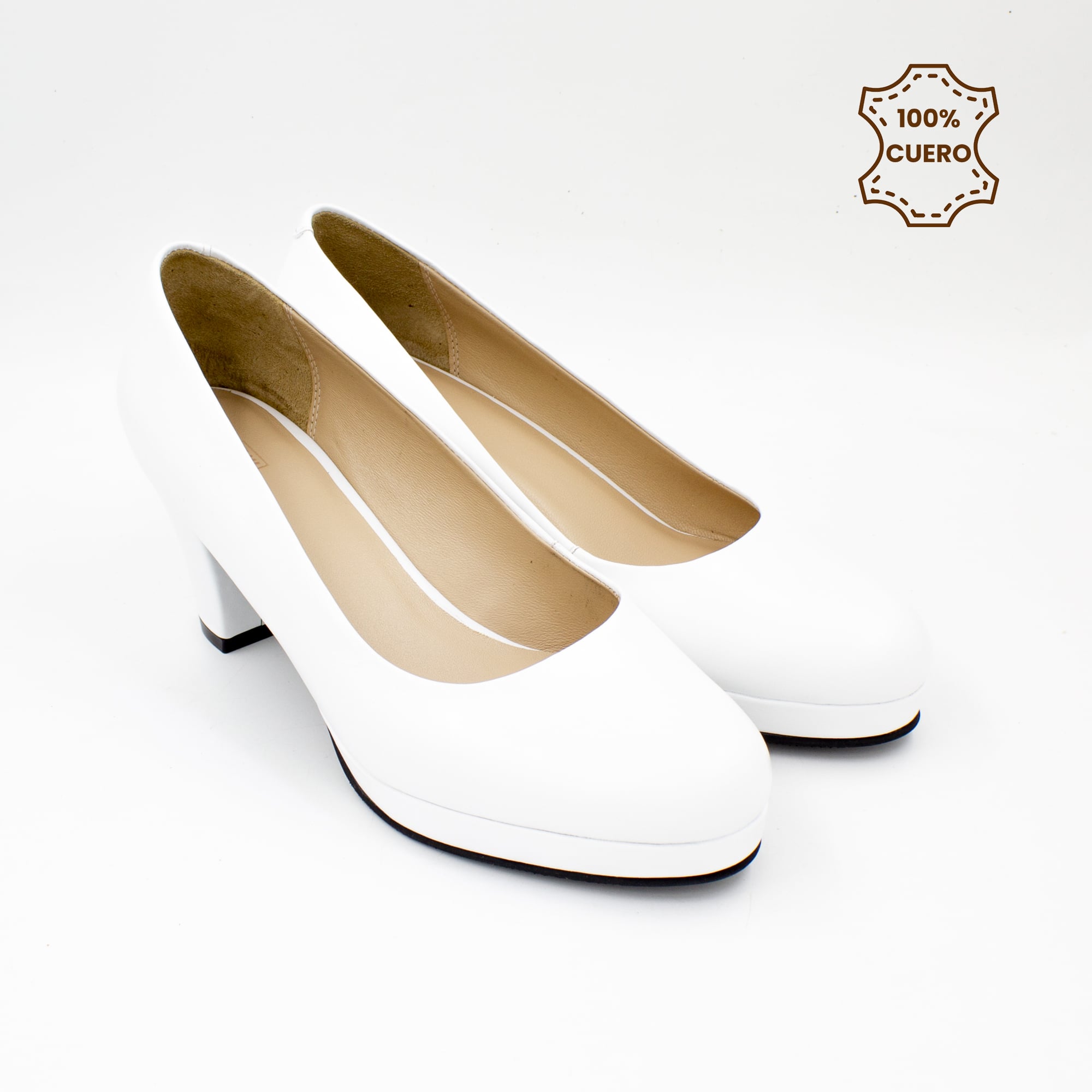 ZAPATOS TACO 5 MUJER ATENEA CUERO BLANCO-37 - 2