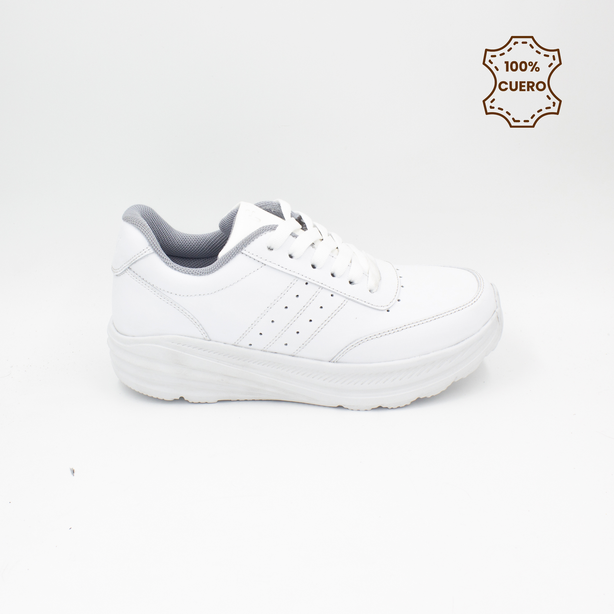 ZAPATILLAS ESCOLARES - COLEGIO PASADORES NIÑO Y NIÑA SPORT CUERO BLANCO-45 - 1