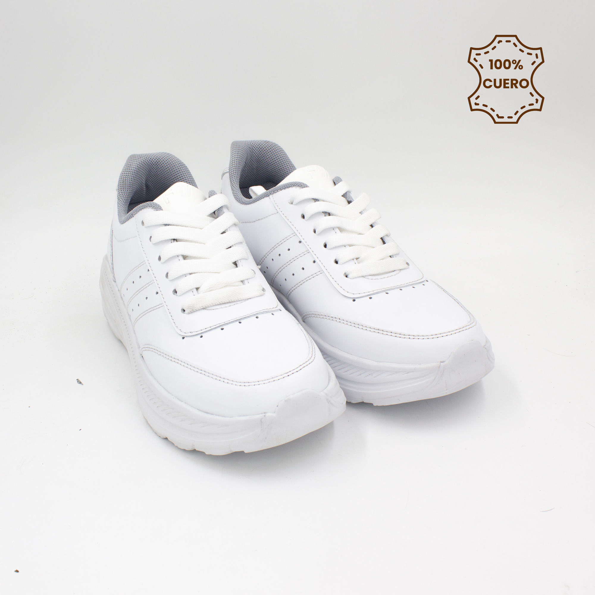 ZAPATILLAS ESCOLARES - COLEGIO PASADORES NIÑO Y NIÑA SPORT CUERO BLANCO-45 - 2