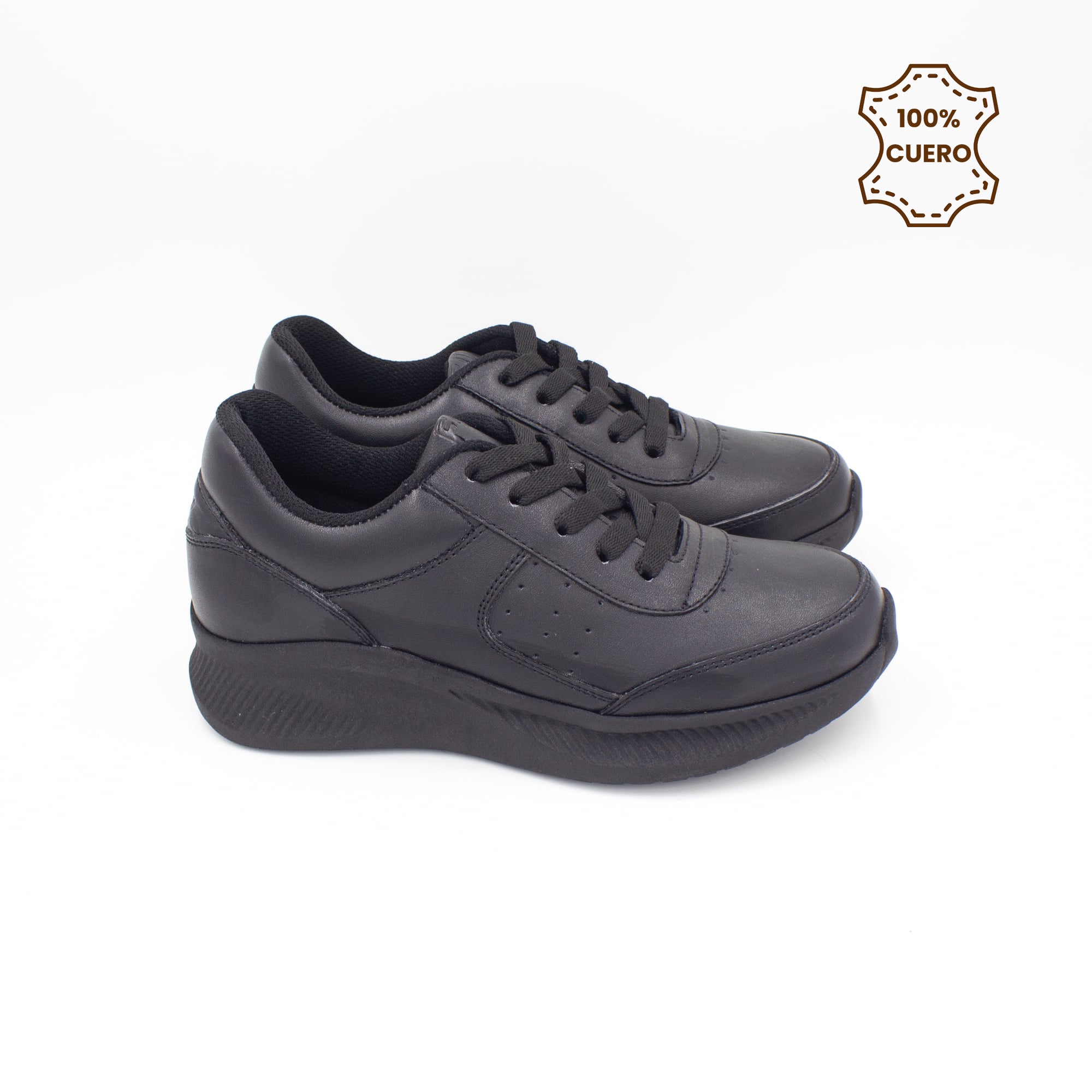 ZAPATILLAS ESCOLARES - COLEGIO PASADORES NIÑO Y NIÑA SPORT CUERO NEGRO-35 - 3