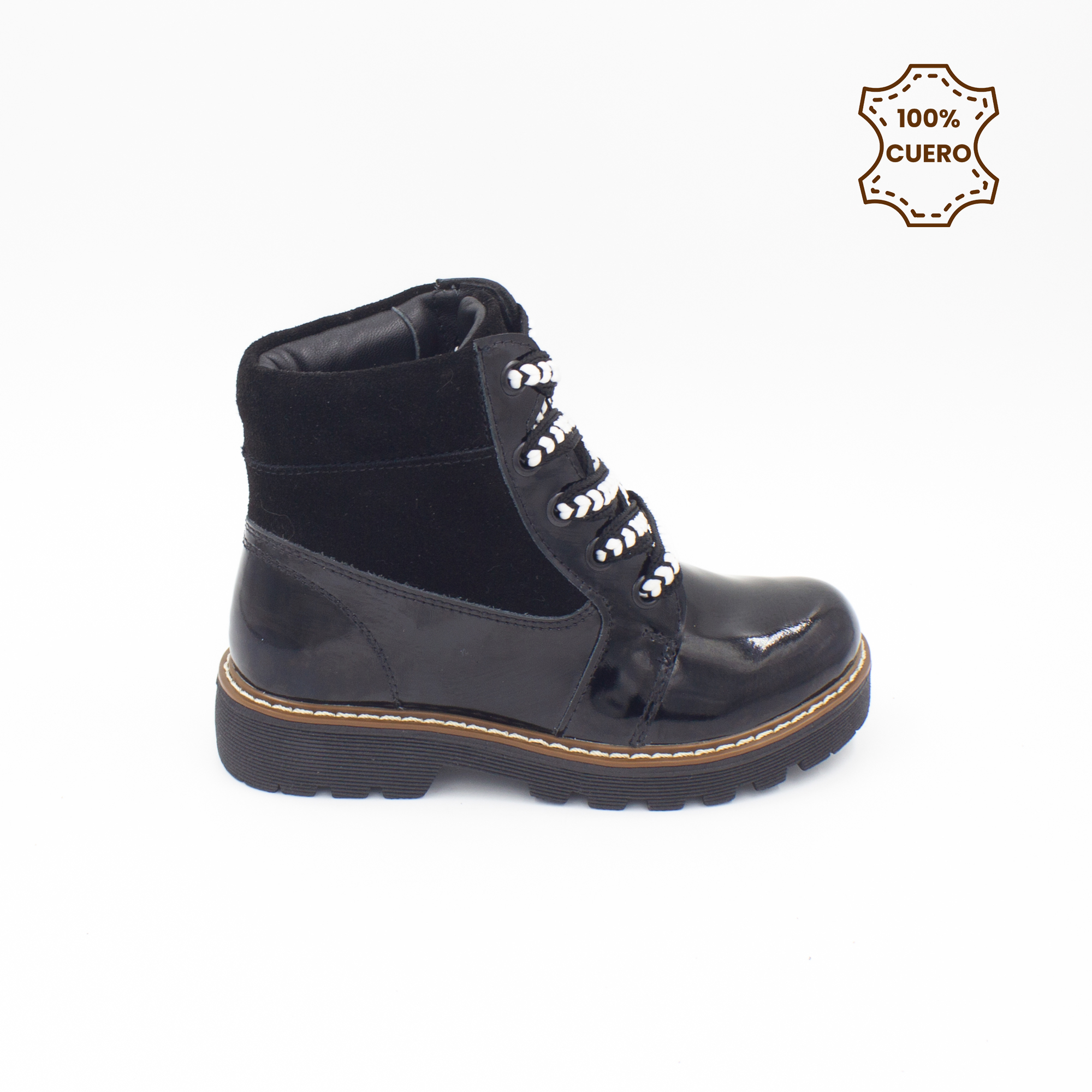 BOTINES INFANTIL NIÑA CAYETANA CUERO CHAROL NEGRO - 1