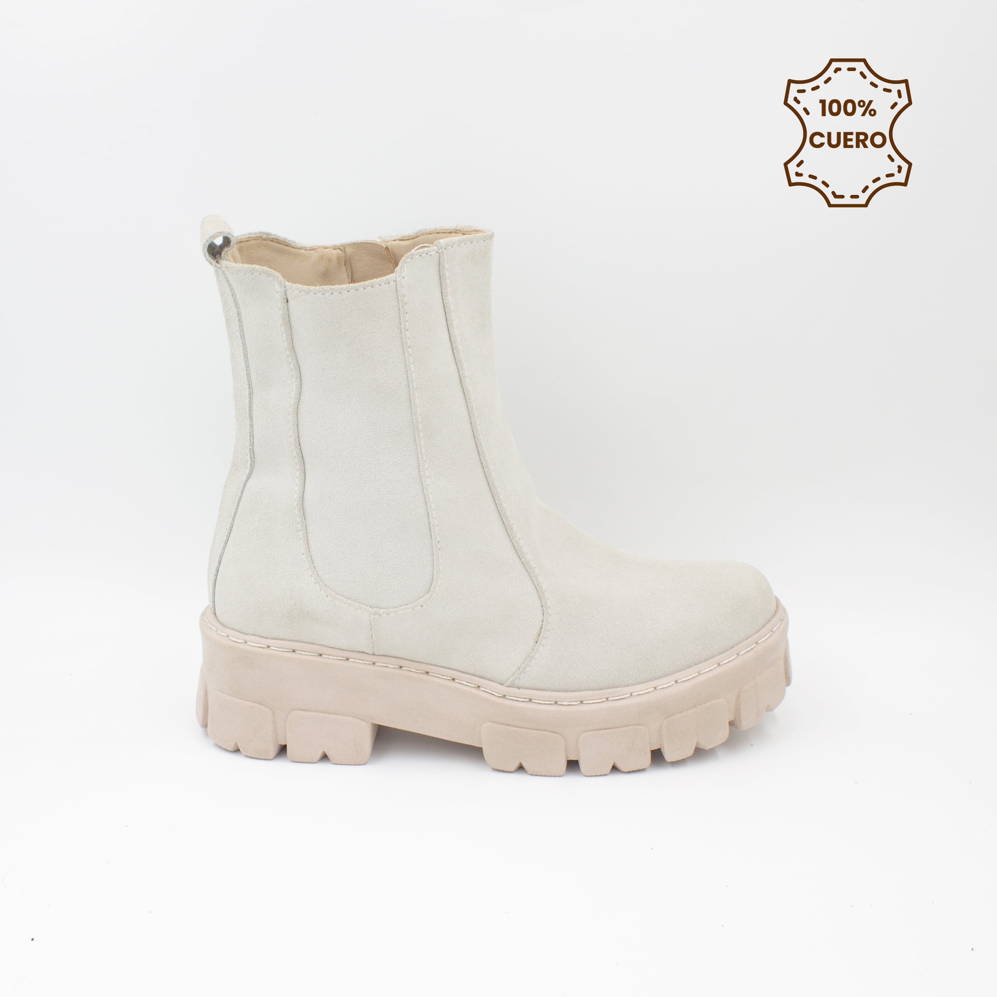 BOTINES MUJER MAFER-2601 CUERO GAMUZA HUESO - 1
