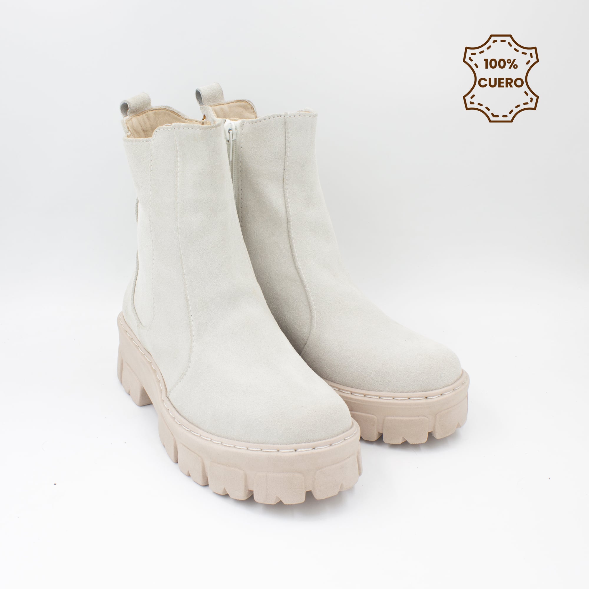 BOTINES MUJER MAFER-2601 CUERO GAMUZA HUESO - 2