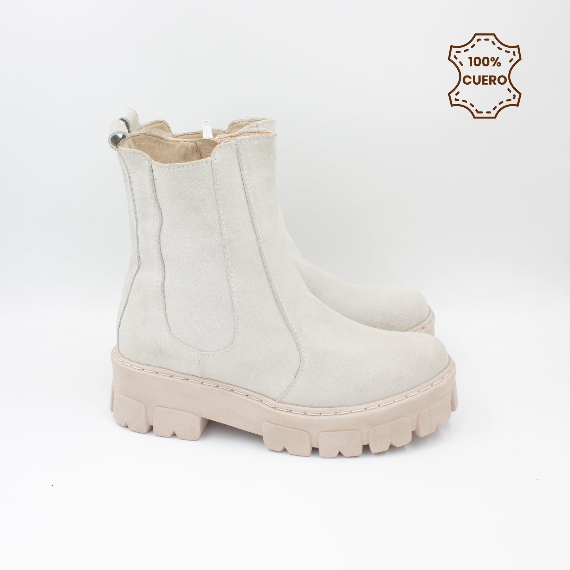 BOTINES MUJER MAFER-2601 CUERO GAMUZA HUESO - 3