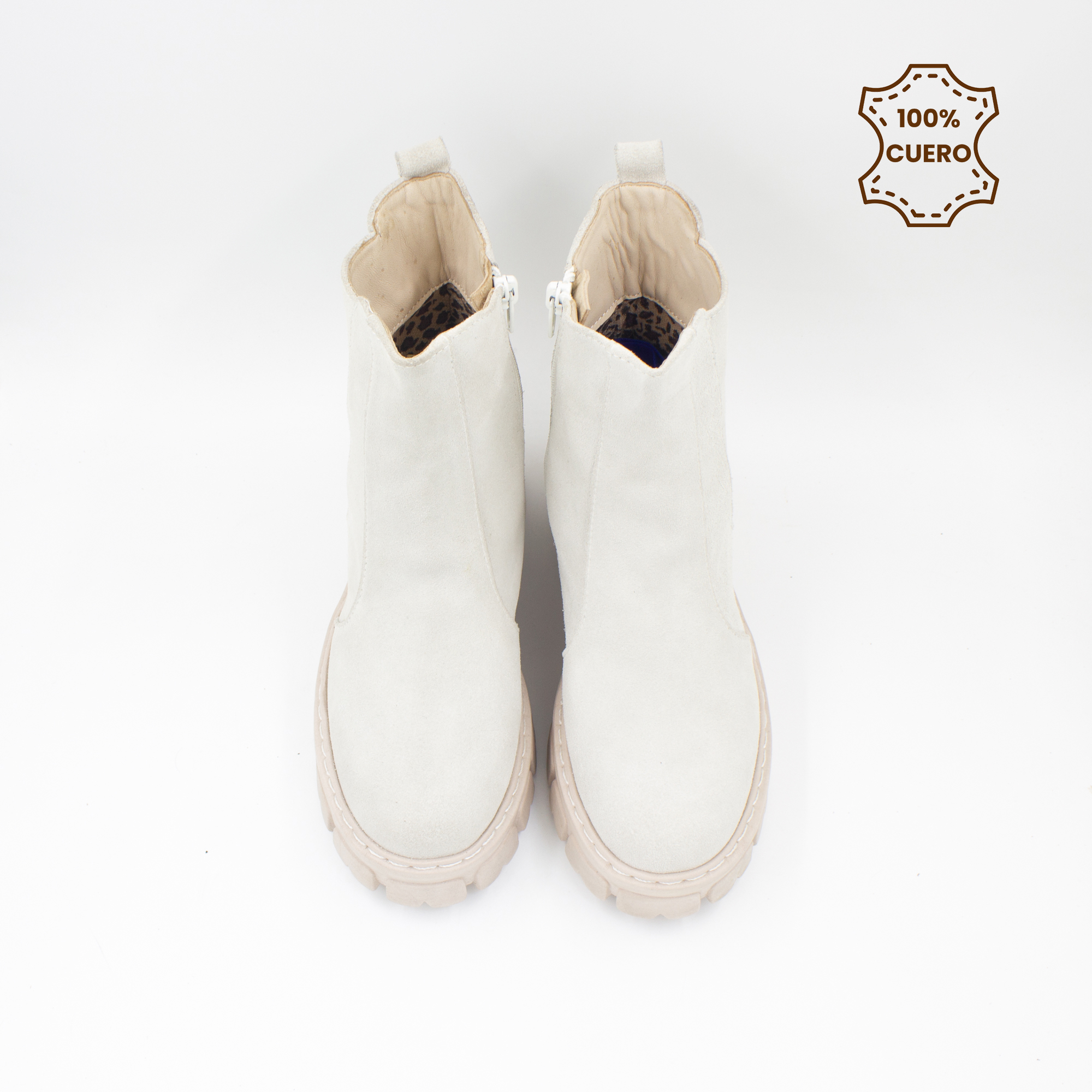 BOTINES MUJER MAFER-2601 CUERO GAMUZA HUESO - 4