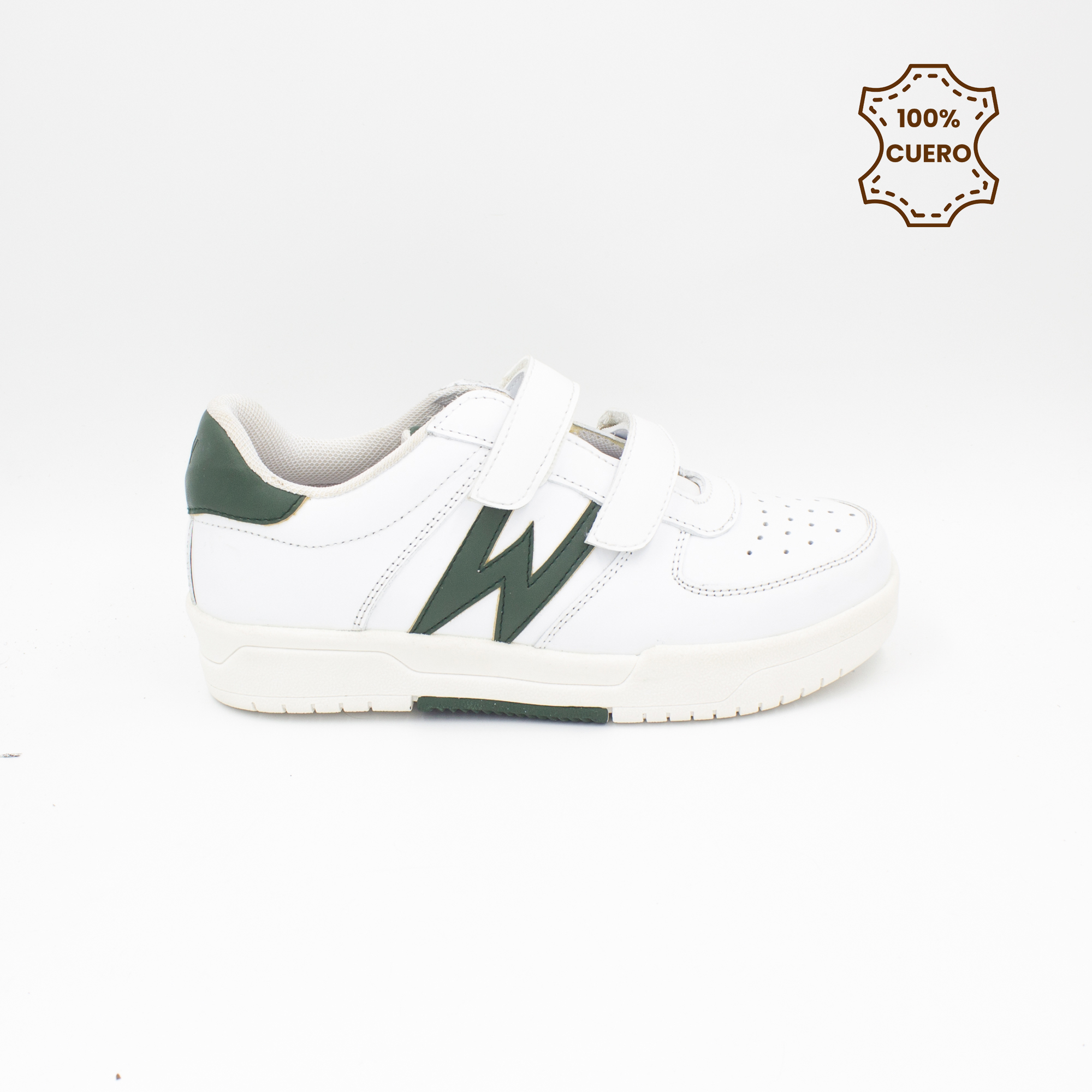 ZAPATILLAS ESCOLARES - COLEGIO PEGA PEGA NIÑO Y NIÑA WILLOW CUERO BLANCO CON VERDE - 1