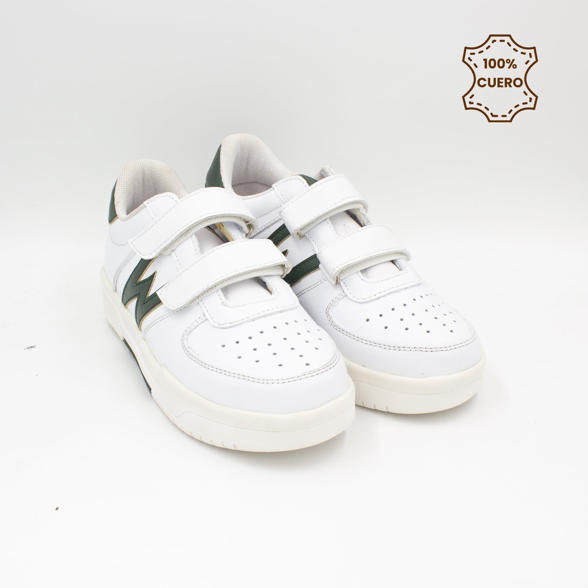 ZAPATILLAS ESCOLARES - COLEGIO PEGA PEGA NIÑO Y NIÑA WILLOW CUERO BLANCO CON VERDE - 2