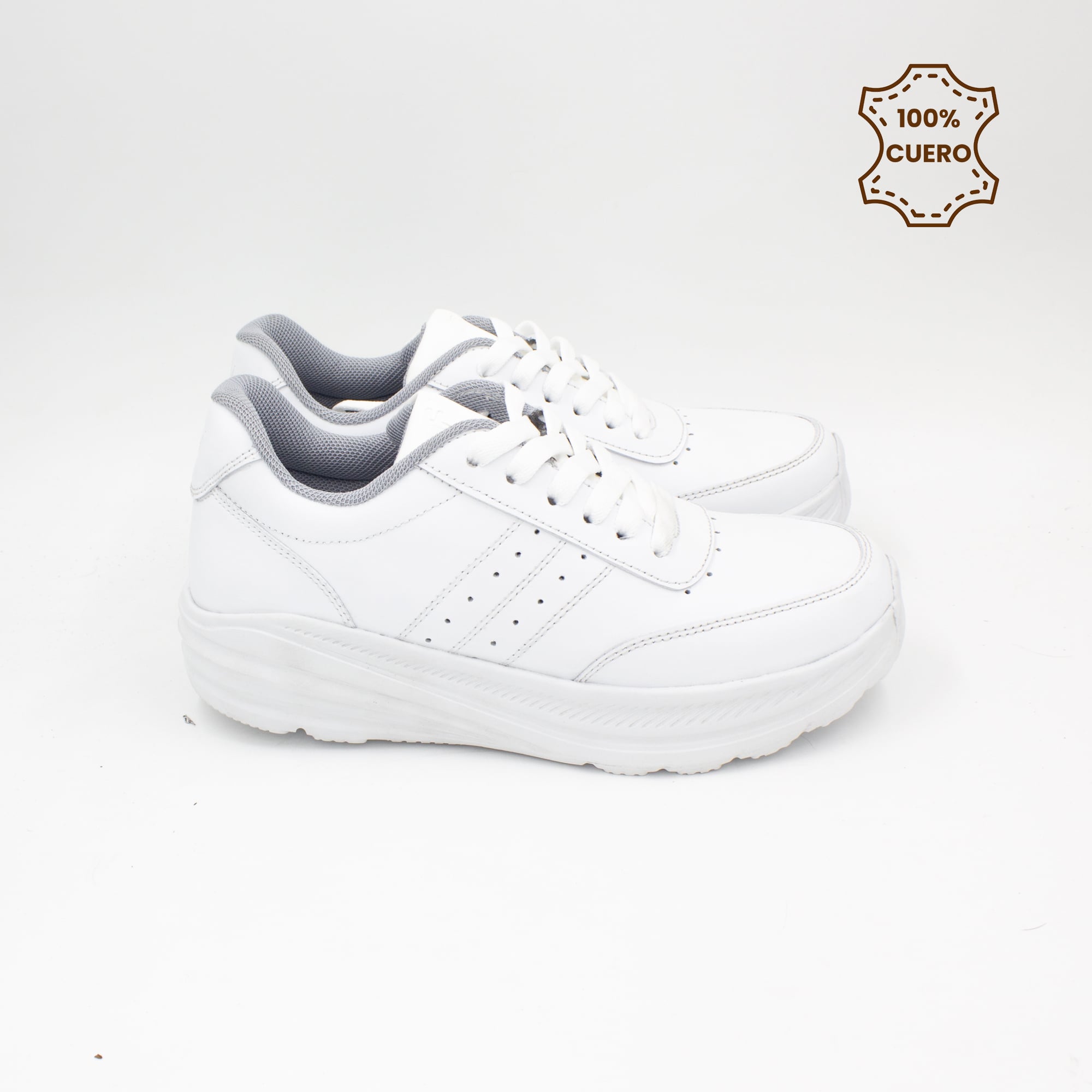 ZAPATILLAS ESCOLARES - COLEGIO PASADORES NIÑO Y NIÑA SPORT-2601 CUERO BLANCO - 3
