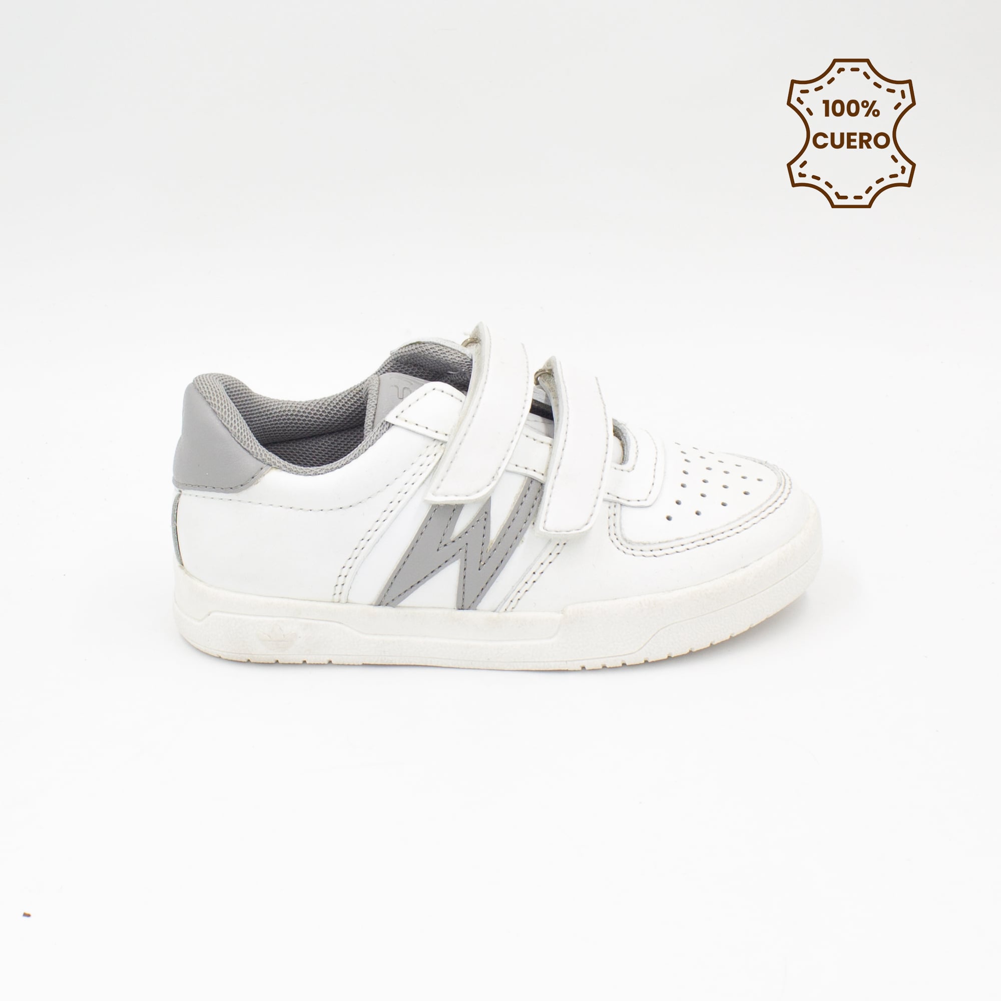 ZAPATILLAS ESCOLARES - COLEGIO PEGA PEGA NIÑO Y NIÑA WILLOW CUERO BLANCO CON GRIS - 1