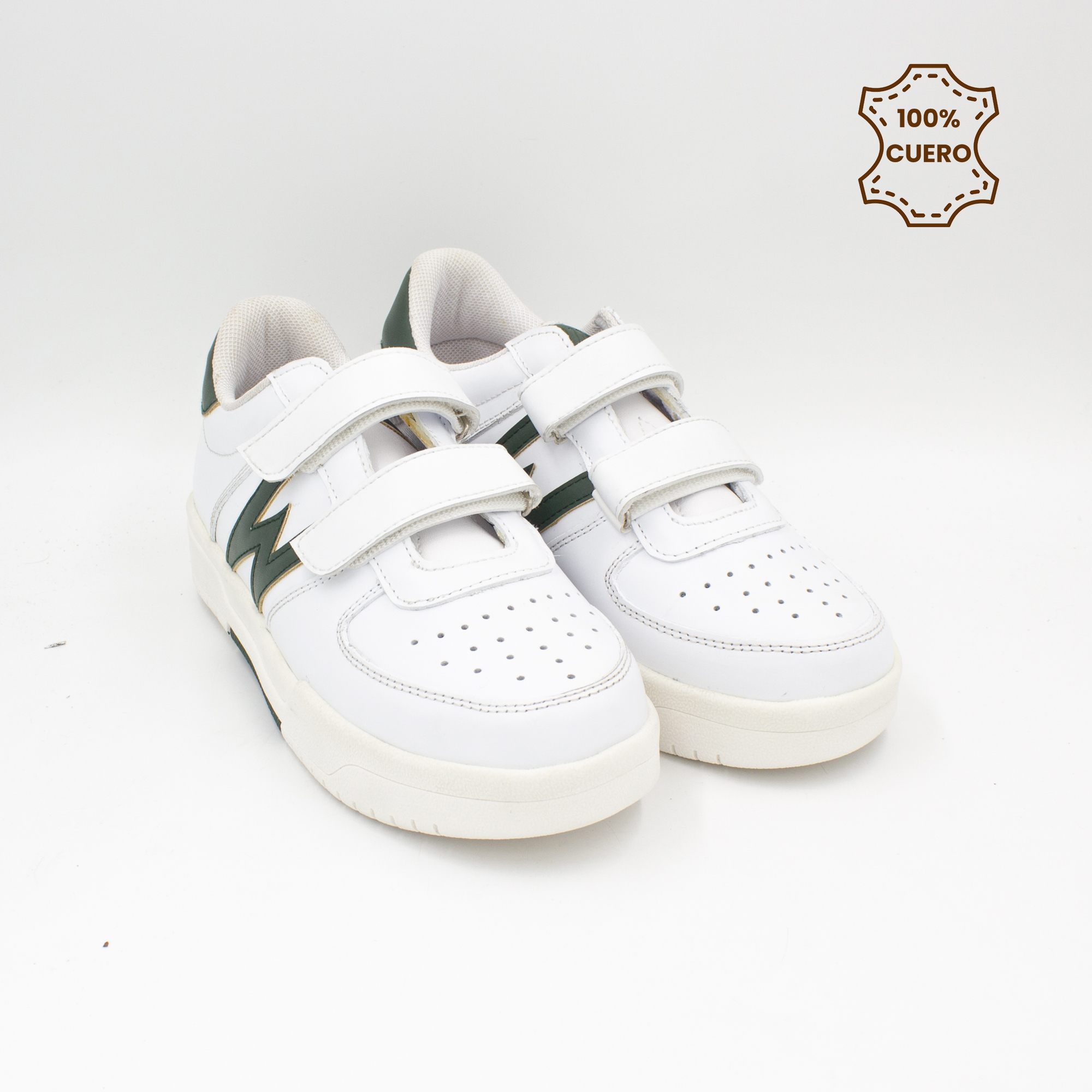 ZAPATILLAS ESCOLARES - COLEGIO PASADORES NIÑO Y NIÑA WILLLOW CUERO BLANCO CON VERDE - 2
