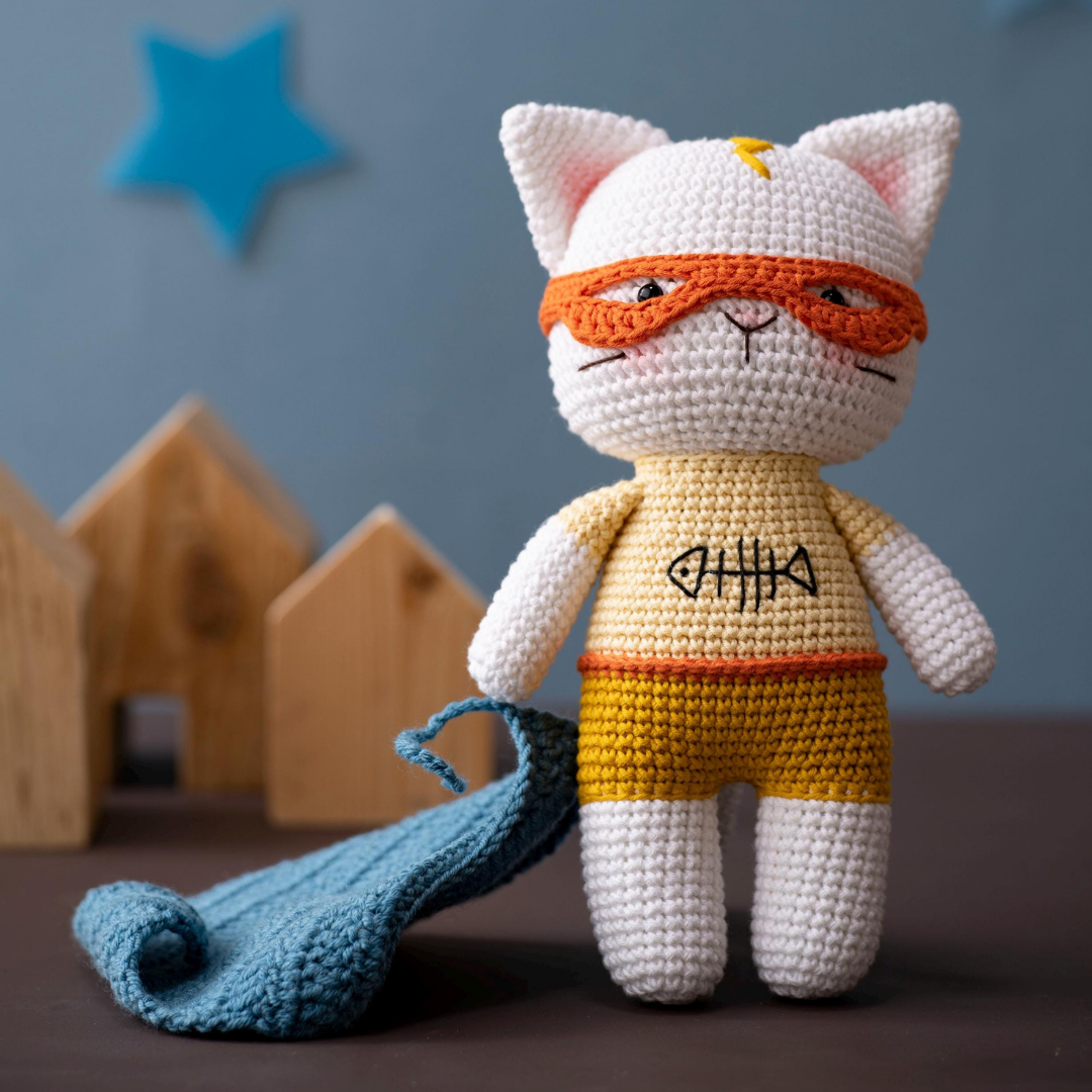 MUÑECO DE  APEGO EL CONEJO Y LA LUNA CONEJO LIAM EL GATITO 100% HILO DE ALGODÓN - 2