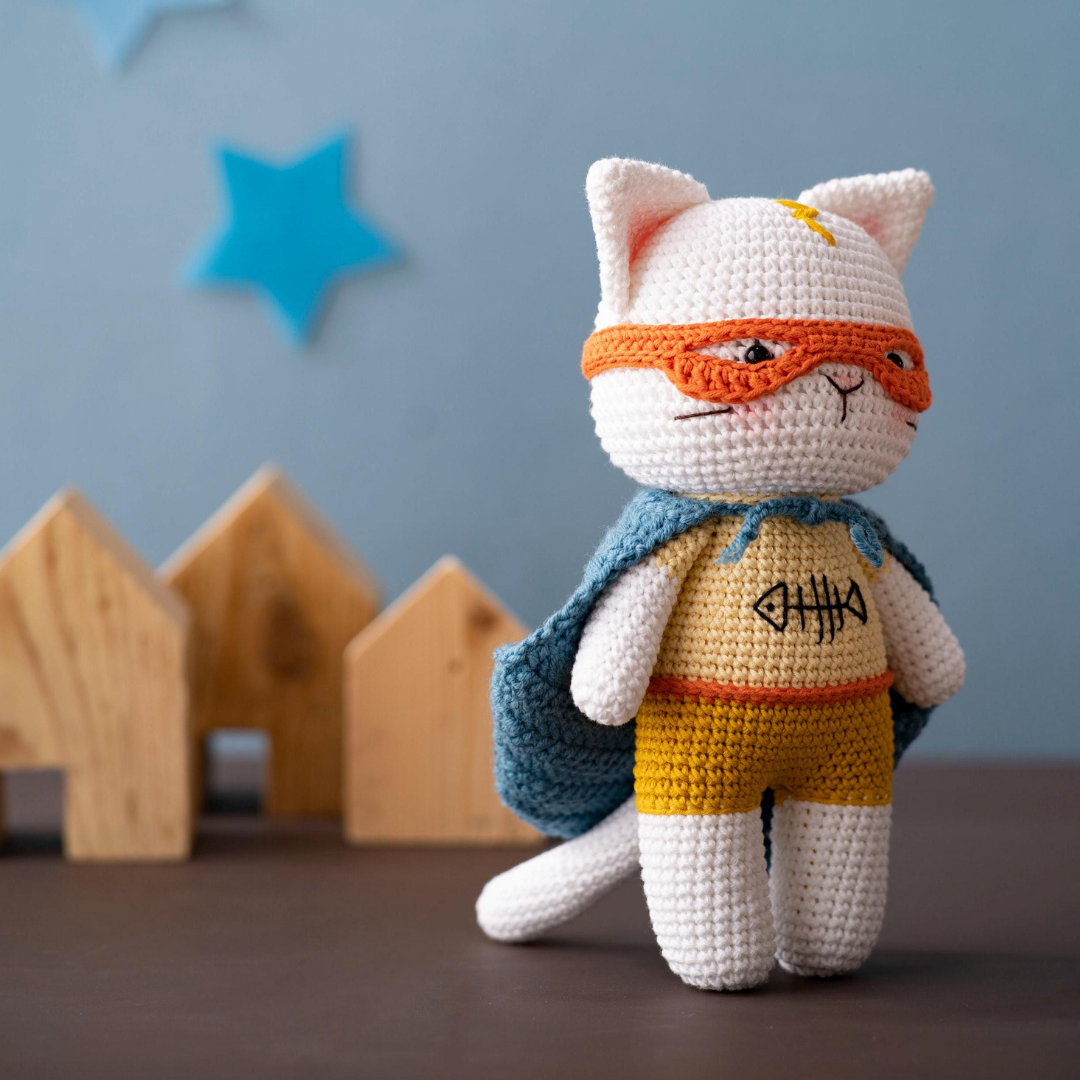 MUÑECO DE  APEGO EL CONEJO Y LA LUNA CONEJO LIAM EL GATITO 100% HILO DE ALGODÓN - 3