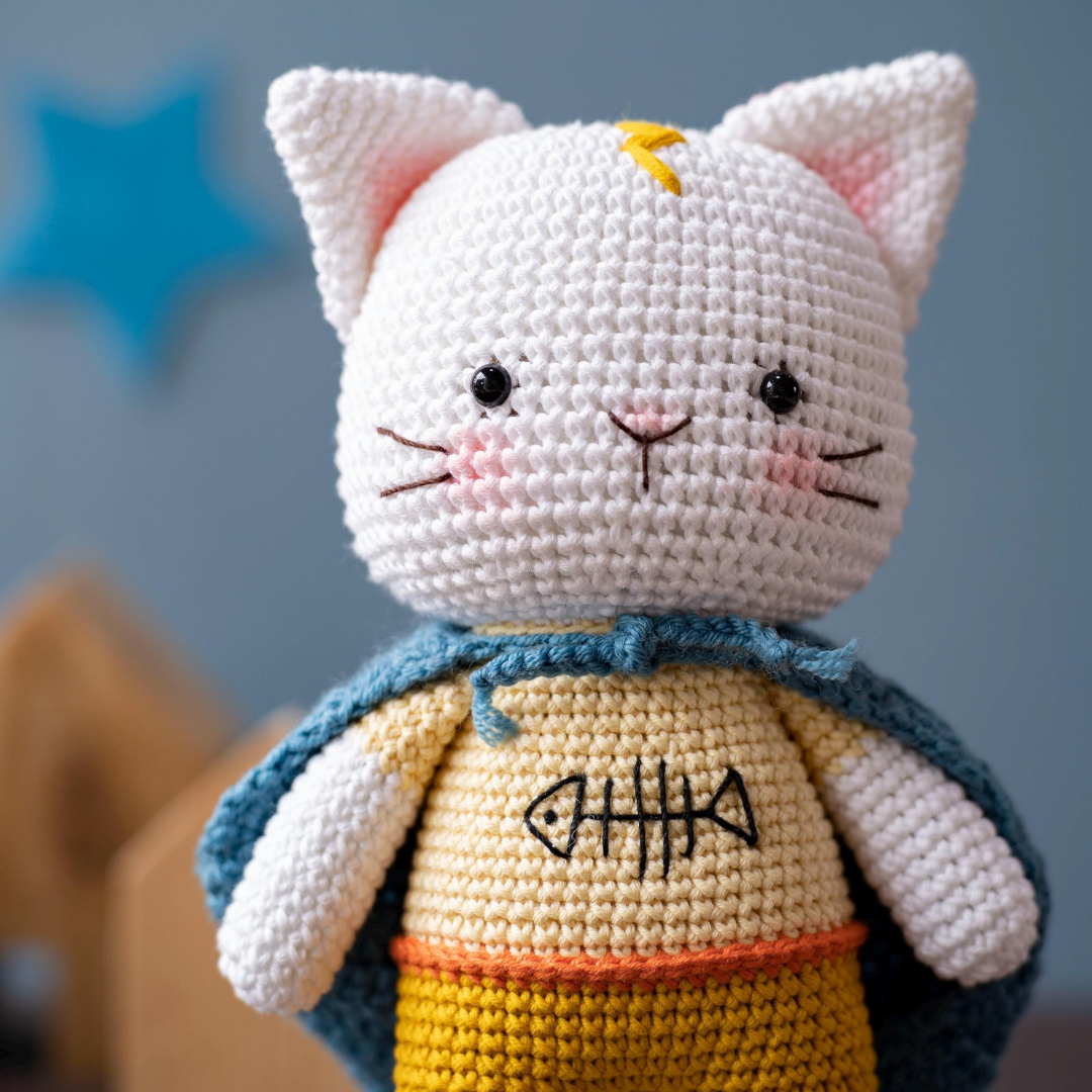 MUÑECO DE  APEGO EL CONEJO Y LA LUNA CONEJO LIAM EL GATITO 100% HILO DE ALGODÓN - 4