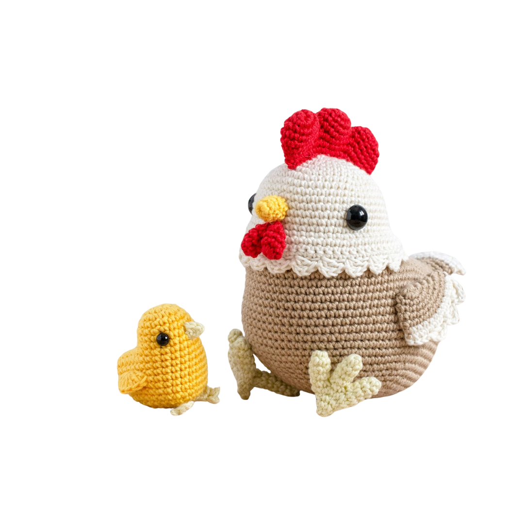 MUÑECO DE APEGO EL CONEJO Y LA LUNA FLORA LA GALLINA Y POLLITO 100% HILO DE ALGODÓN - 1