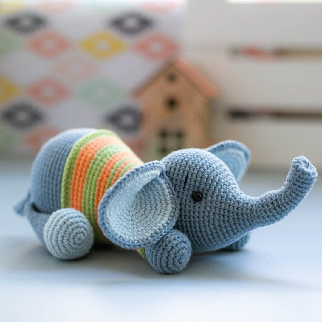 MUÑECO DE APEGO EL CONEJO Y LA LUNA PATRICK EL ELEFANTE 100% HILO DE ALGODÓN - 4
