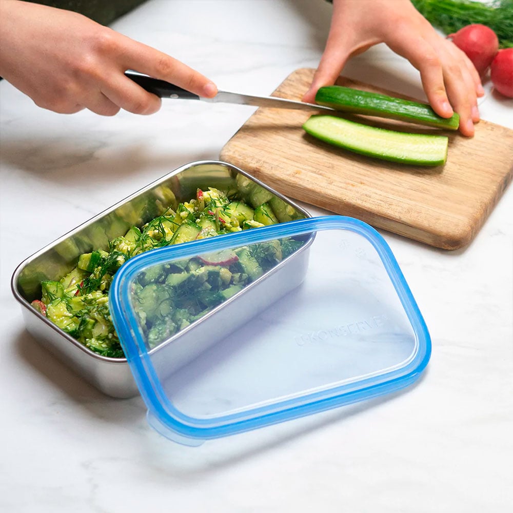 CONTENEDOR RECTANGULAR INOX 739 ML TAPA COLOR AZUL TRANSPARENTE U-KONSERVE - 3