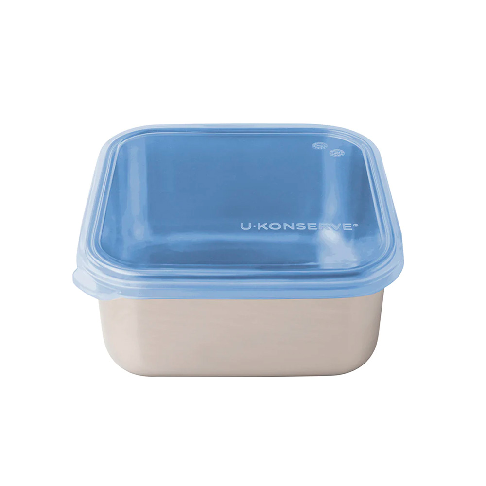 CONTENEDOR CUADRADO INOX TO-GO 887 ML TAPA COLOR AZUL TRANSPARENTE U-KONSERVE - 1