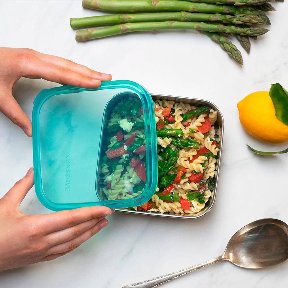 CONTENEDOR CUADRADO INOX TO-GO 887 ML TAPA COLOR AZUL TRANSPARENTE U-KONSERVE - 5
