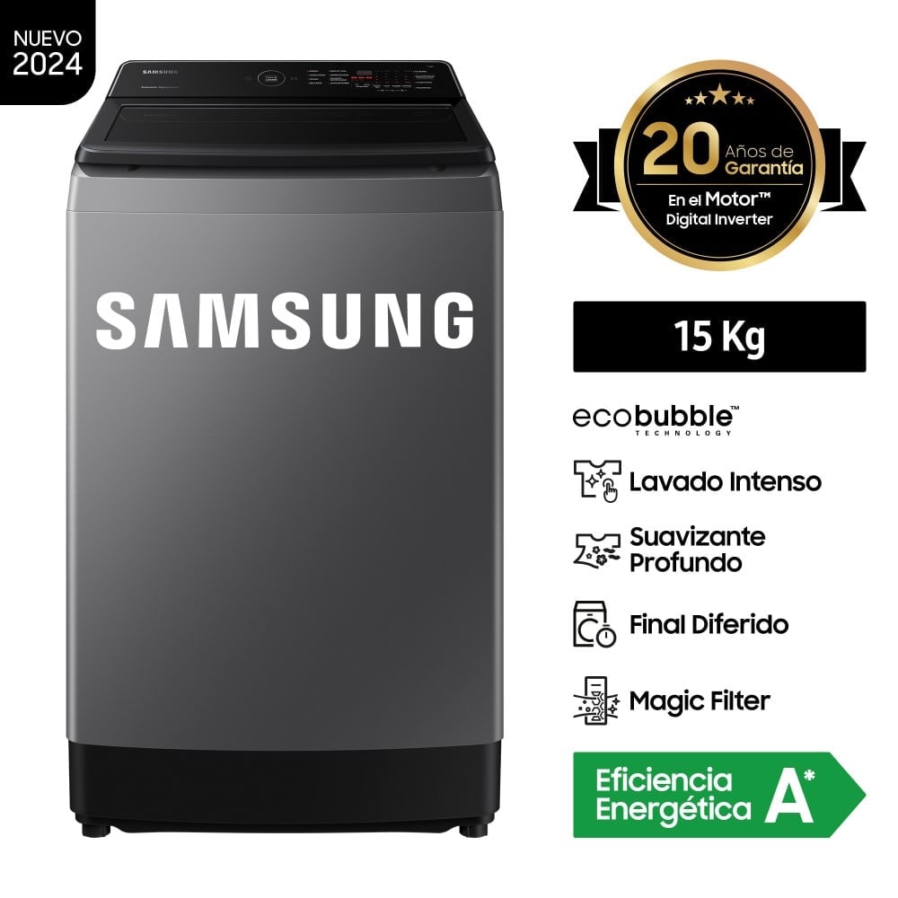 LAVADORA SAMSUNG 15KG SUPERIOR SMART ECOBUBBLE GRIS WA15CG5441BDPE - 1