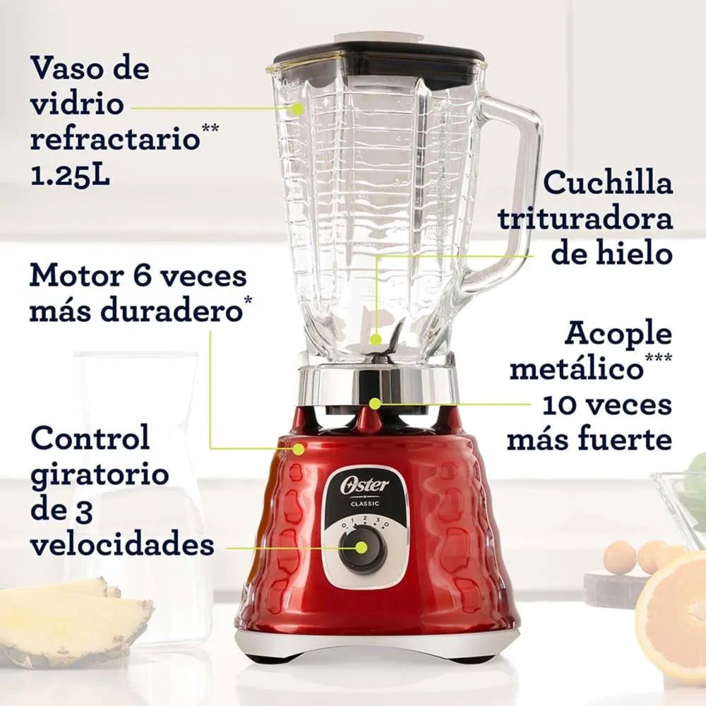 OSTER LICUADORA CLASICA 1.25 L ROJA 3 VELOCIDADES BLST4126R - 4
