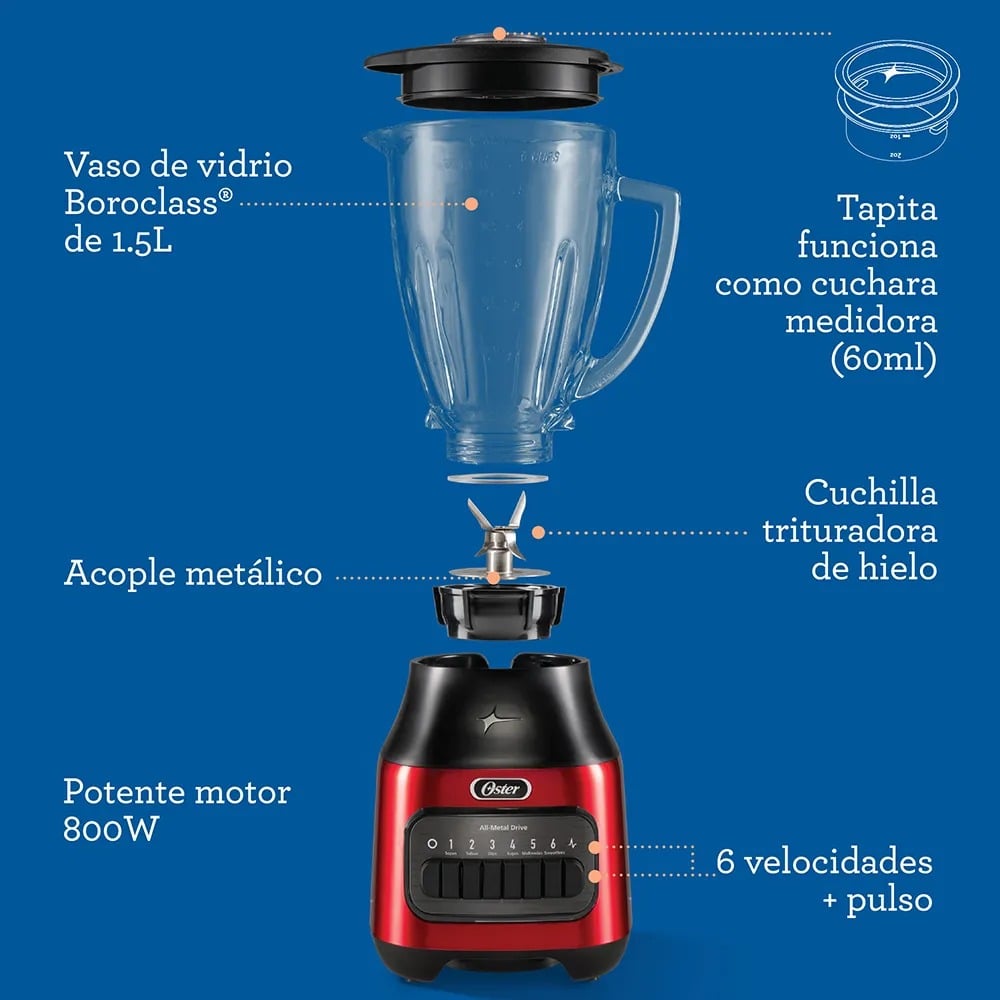 LICUADORA OSTER 1.5L DE 6 VELOCIDADES-ROJO BLSTPEG-CPB - 4