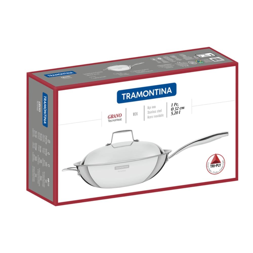 SATÉN WOK TRAMONTINA GRANO DE ACERO CON TAPA 62158320 - 2