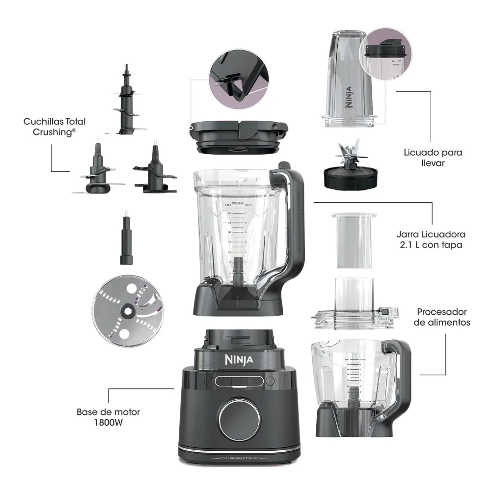NINJA LICUADORA Y PROCESADORA 3 EN 1 DETECT POWER PRO POTENCIA MAXIMA 1200W TB401EU - 2