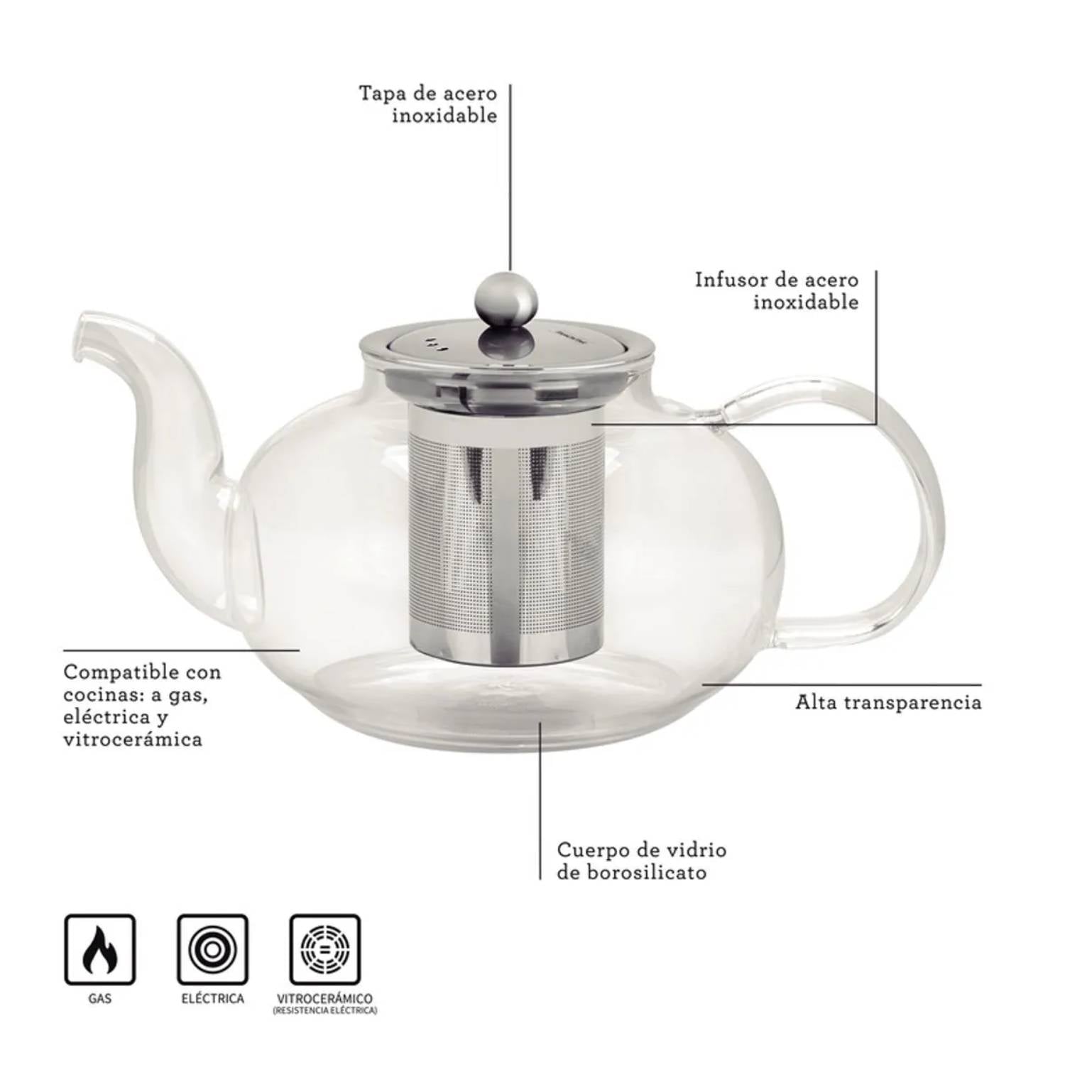 TETERA PARA TE DE VIDRIO Y ACERO INOXIDABLE CON INFUSOR DE 1L TRAMONTINA - 2