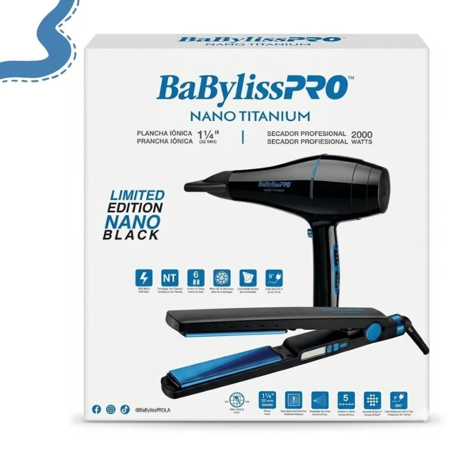 COMBO BABYLISSPRO EDICION ILIMITADA PLANCHA BLUE BLACK + SECADOR NANO BLUE  BBLPP4PE - 5