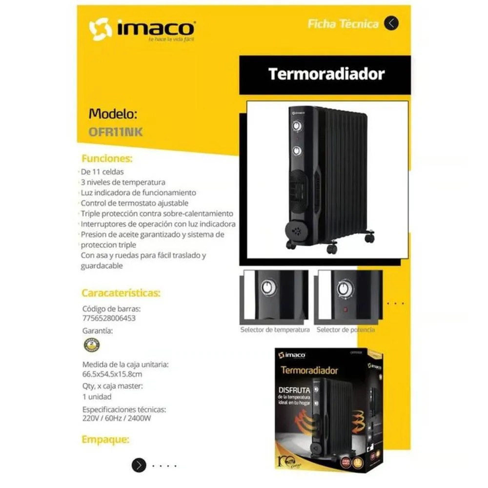 TERMORADIADOR 11 CELDAS COLOR NEGRO IMACO OFR11NK - 5