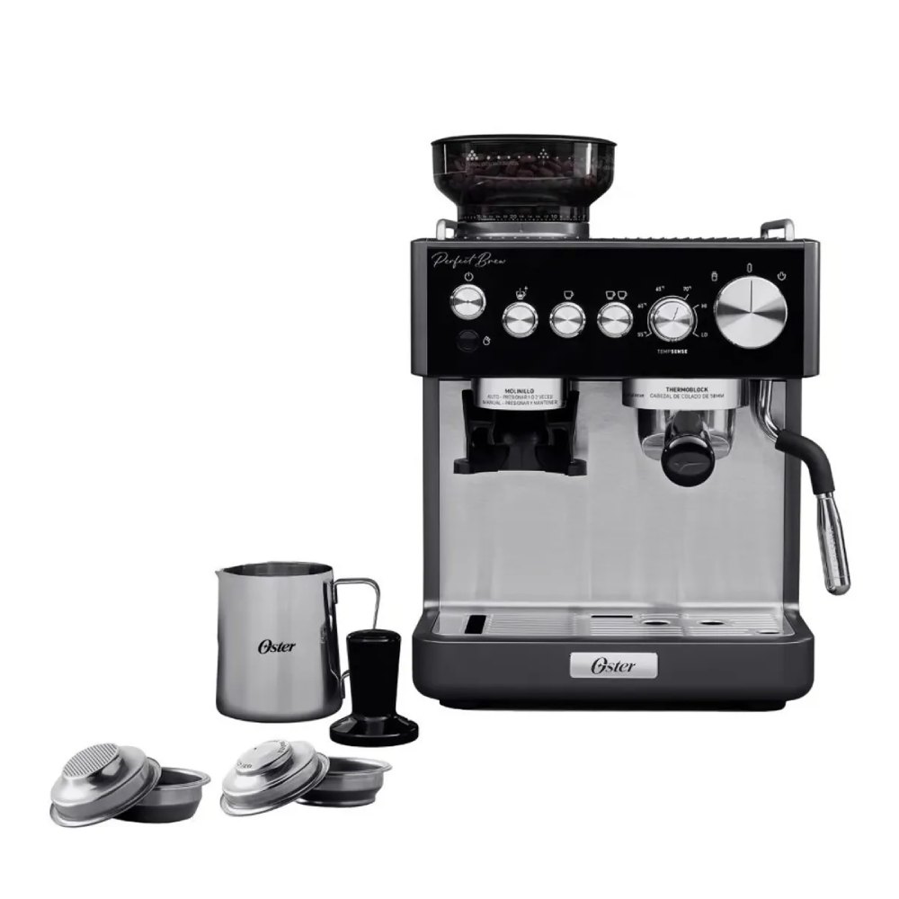 OSTER CAFETERA ESPRESSO PERFECT BREW CON MOLINILLO DE MUELAS, TUBO DE VAPOR Y PORTAFILTRO 58 MM, BVSTEM7301 - 2