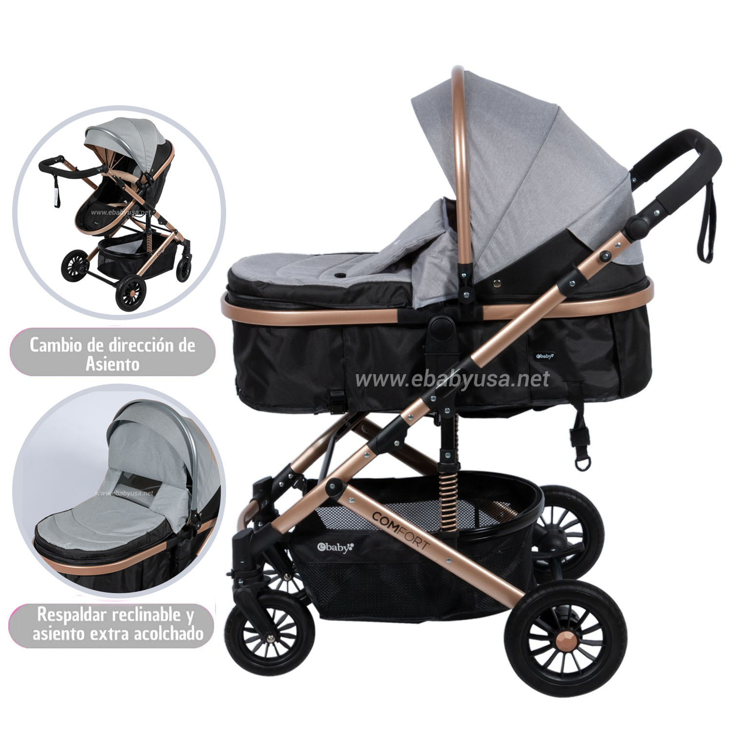 COCHE CUNA MOISÉS DE LUJO «COMFORT» GRIS - 2