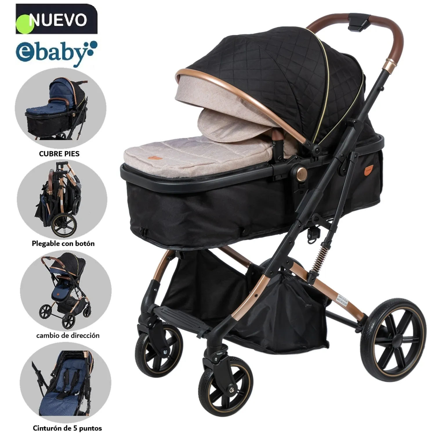 NUEVO COCHE CUNA MOISÉS DE LUJO SATURNO EB126-1 BEIGE - 1
