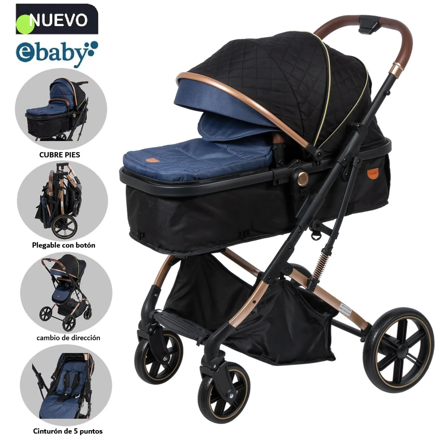 NUEVO COCHE CUNA MOISÉS DE LUJO SATURNO EB126-1 AZUL - 1