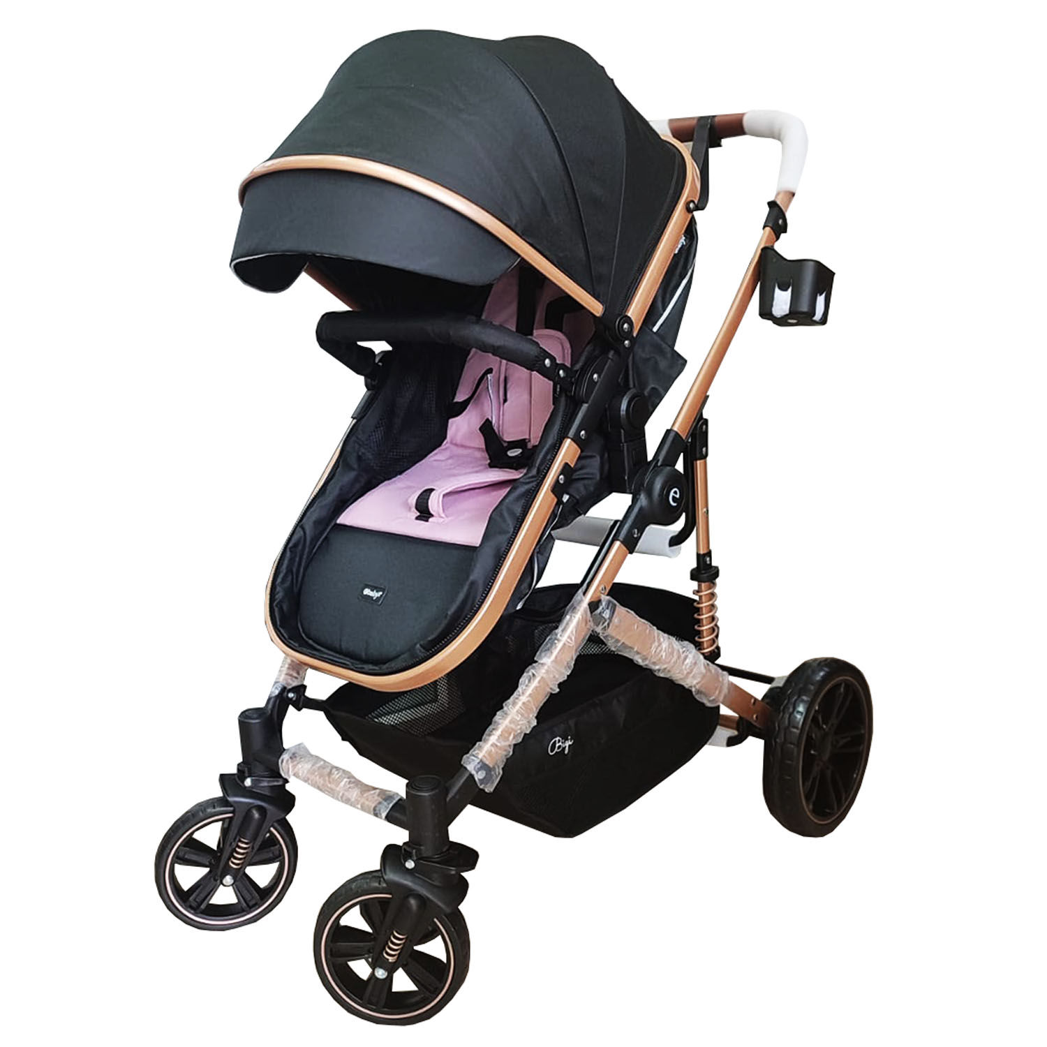 NUEVO COCHE MOISES PARA BEBE BIGI CON MANGO REVERSIBLE ROSADO - 2
