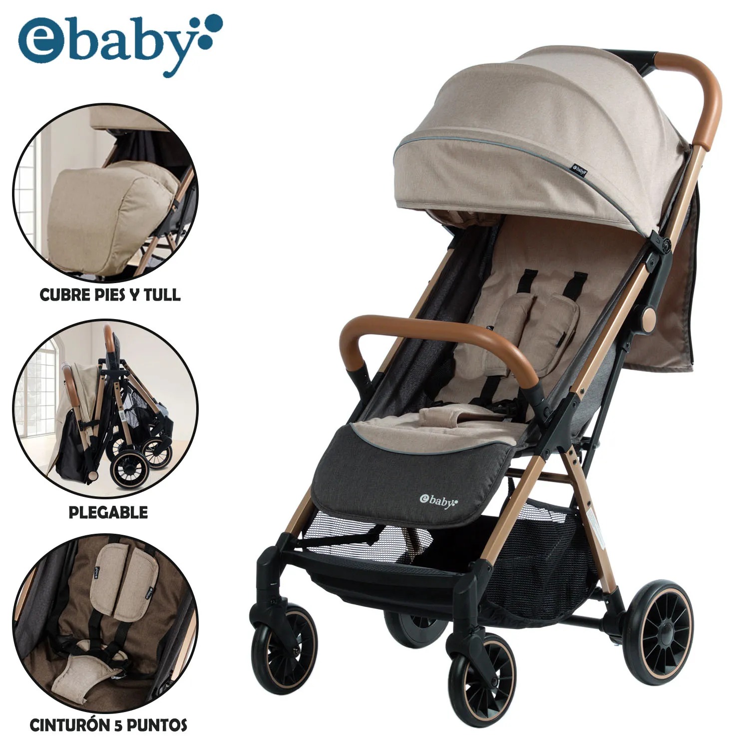 COCHE MALETA PARA BEBÉ «SOFI» DE FÁCIL PLEGADO BEIGE - 1