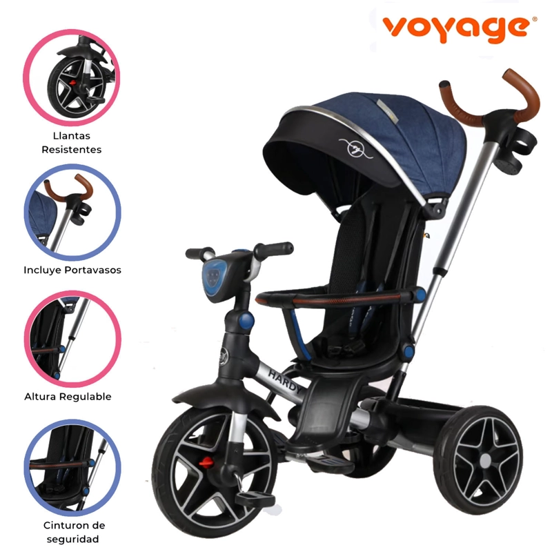 TRICICLO GUIADOR REVERSIBLE 360° «HARDY» BLUE - 1