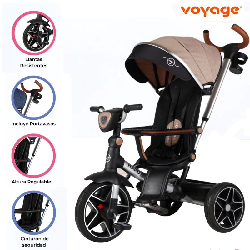 TRICICLO GUIADOR REVERSIBLE 360° «HARDY» BEIGE - 1