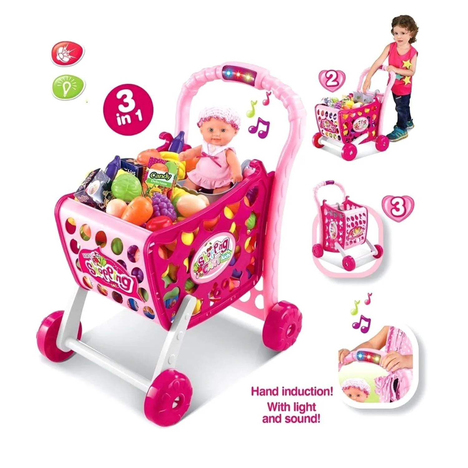JUGUETE COCHE DE COMPRAS CON ACCESORIOS 3 EN 1 - 1
