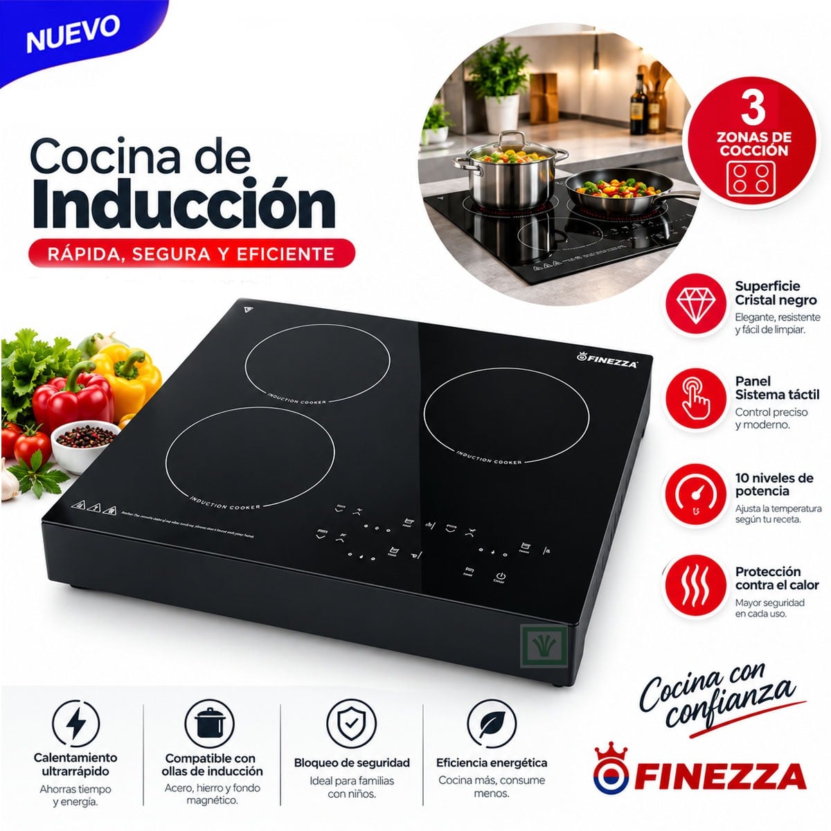 COCINA DE INDUCCIÓN 3 HORNILLAS FINEZZA FZ-320IN-3 - 1
