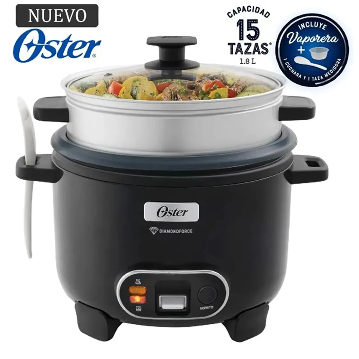 OLLA ARROCERA OSTER NEGRO DIAMONDFORCE 15 TAZAS CKSTRC15DFBLK - 1