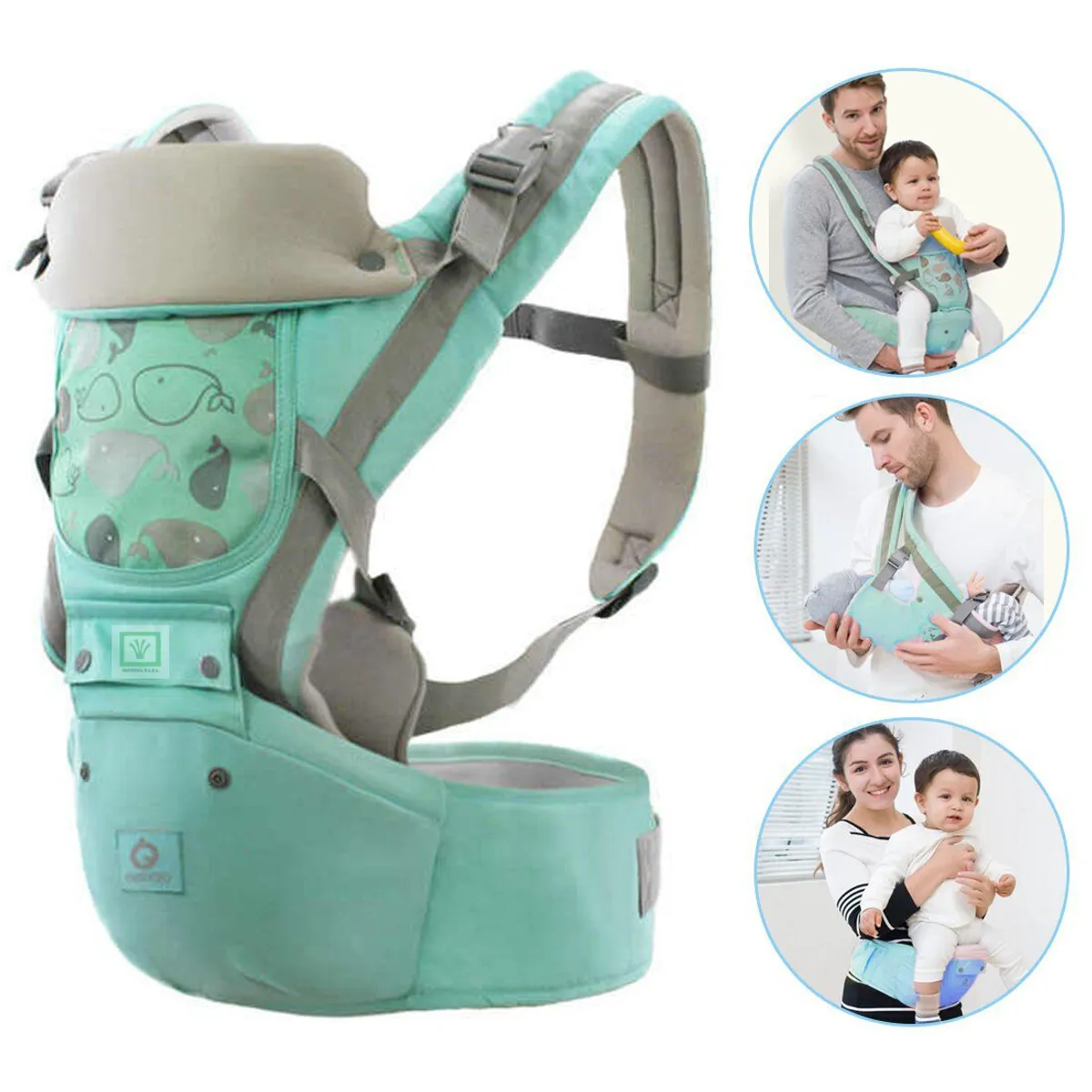CANGURO PARA BEBÉ ERGONÓMICO BALLENA 3 EN 1 VERDE AGUA - 1