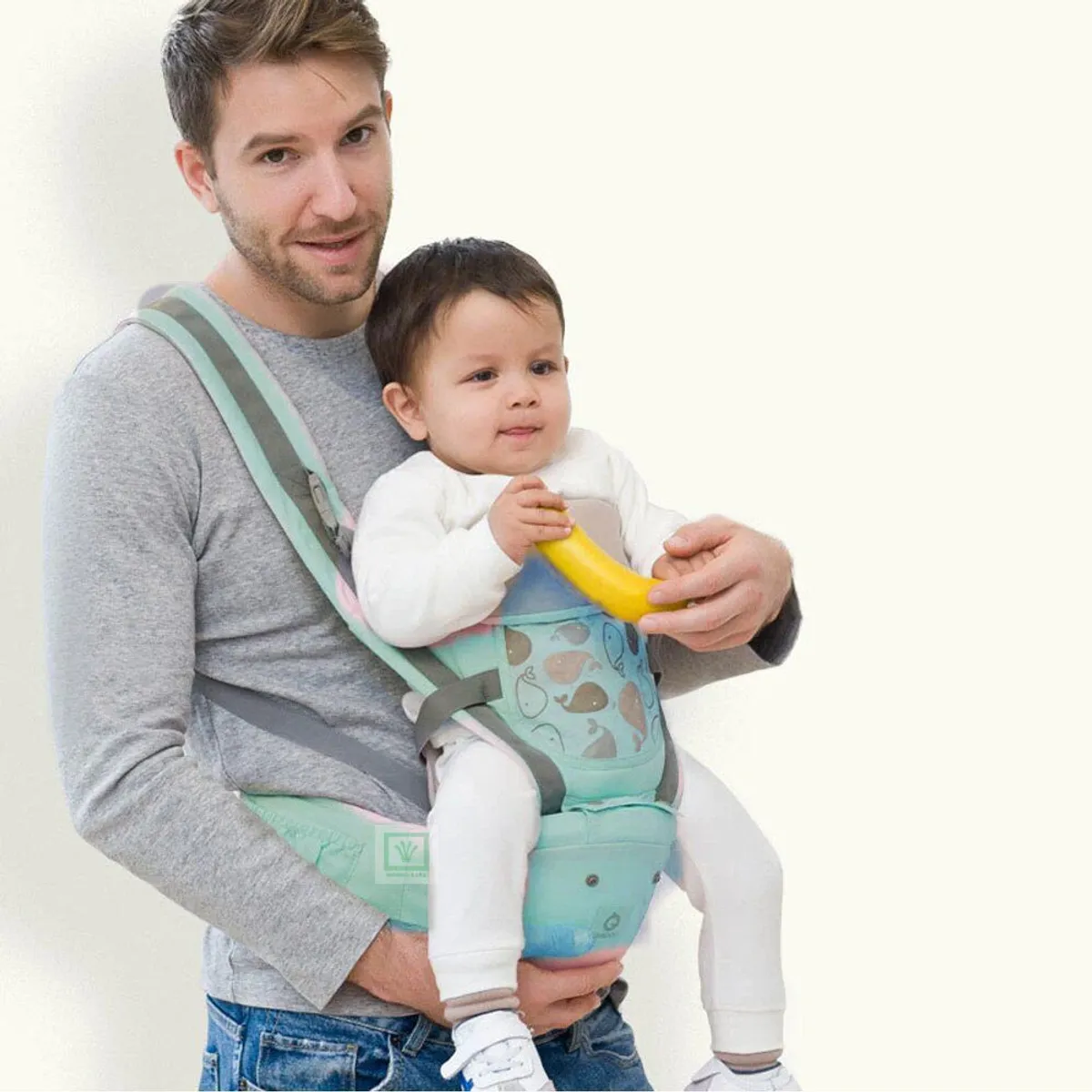 CANGURO PARA BEBÉ ERGONÓMICO BALLENA 3 EN 1 VERDE AGUA - 3